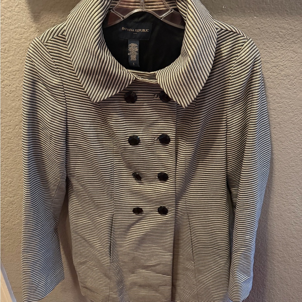 Banana Republic metallic stripe texture Women's Black/White Pea Coat small
